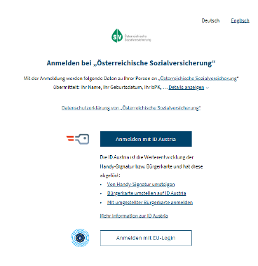 Login-Varianten: Handy-Signatur, Bürgerkarte, ID Austria, EU-Login