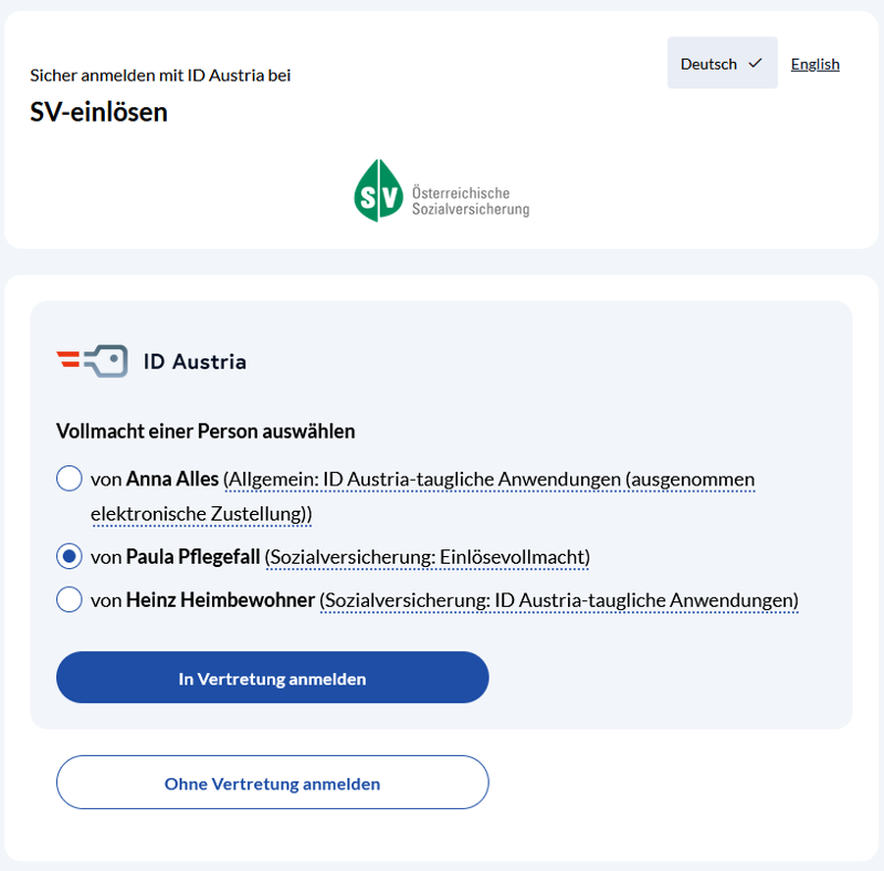 Vertretung auswählen - SV-einlösen
