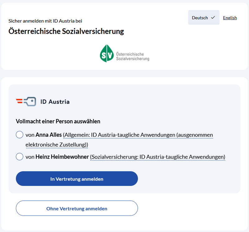 Vertretung auswählen - Services der Sozialversicherung