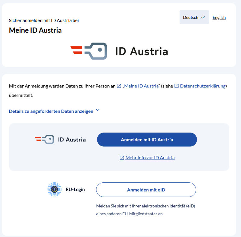 Anmeldung am Vollmachtenservice mit ID Austria