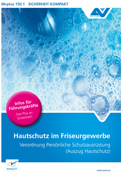Titelbild des Merkblattes M.plus 150 "Hautschutz im Friseurgewerbe"