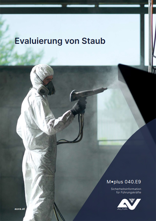 Titelbild des Merkblattes M.plus 040.E9 "Evaluierung von Staub"