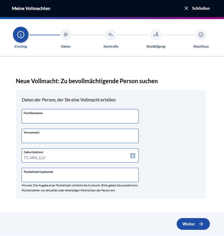 Vollmachtnehmer-Daten eingeben