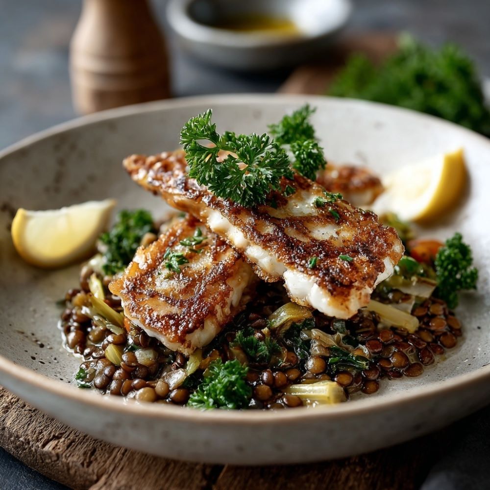 Mehr Informationen zum Thema: Gegrillter Fisch auf Linsen